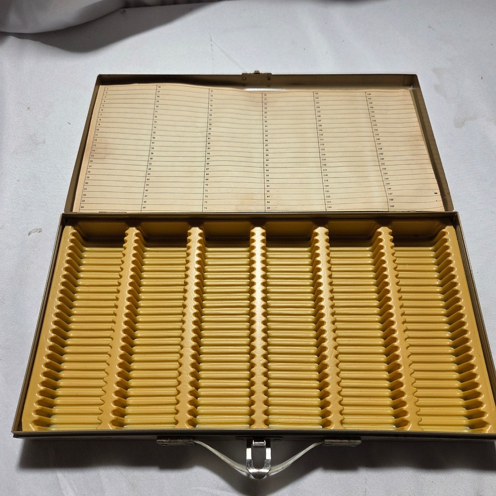 Vintage Metal Microscope Slide Box Case Holds 150 Slides Industrial Lab Storage